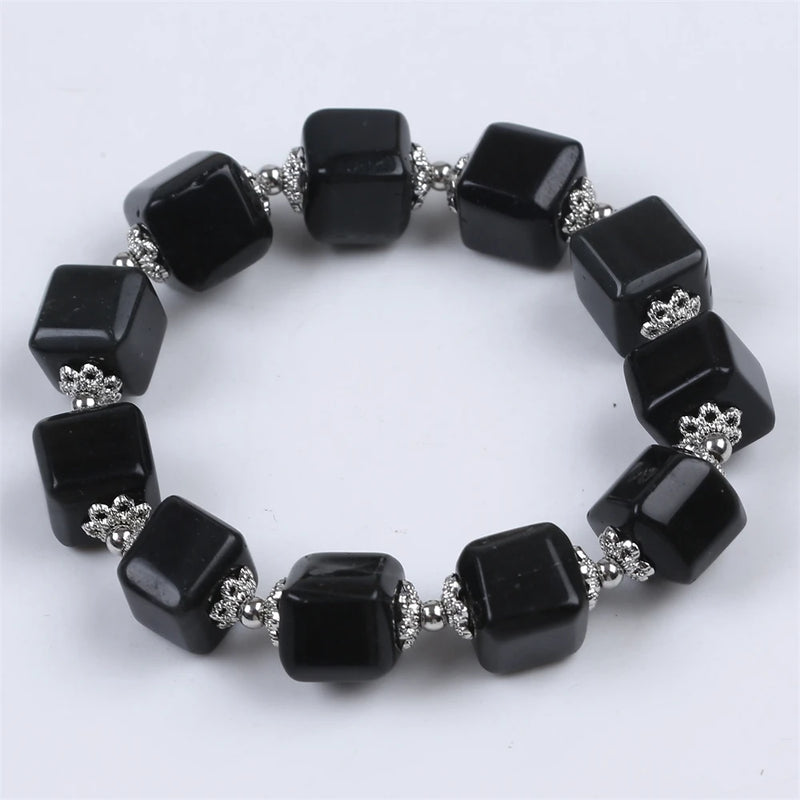10mm Square Gemstone Beads Bracelet - Natural Stone Jewelry