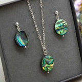 Abalone Fillet Pendant Earrings Set Silver Jewelry