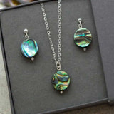 Abalone Fillet Pendant Earrings Set Silver Jewelry