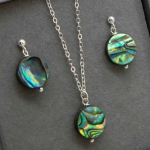 Abalone Fillet Pendant Earrings Set Silver Jewelry