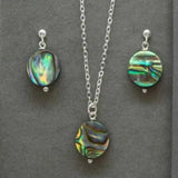 Abalone Fillet Pendant Earrings Set Silver Jewelry