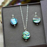 Abalone Fillet Pendant Earrings Set Silver Jewelry