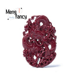 Natural Cinnabar Jade Double Sided Carving Dragon Pendant