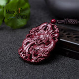 Natural Cinnabar Jade Double Sided Carving Dragon Pendant