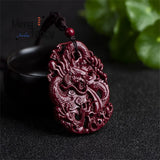 Natural Cinnabar Jade Double Sided Carving Dragon Pendant