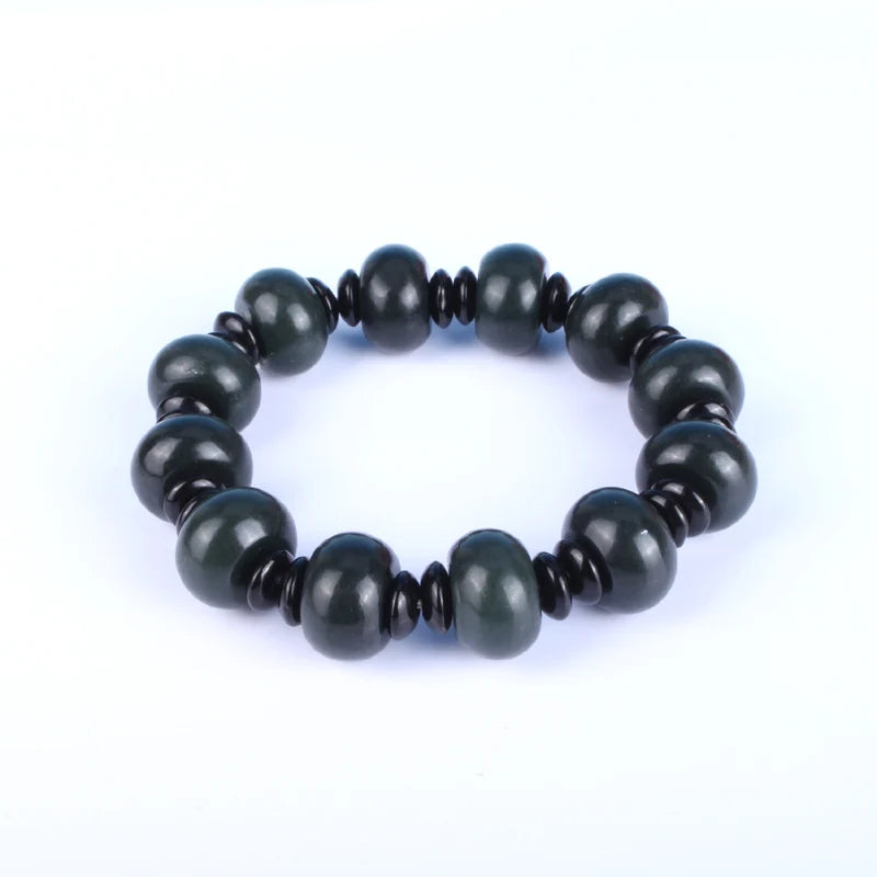 Dark Green Hetian Jade Bracelet Abacus Beads Women Men Nephrite Qing Jades