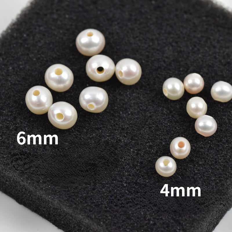 Natural Freshwater Round Pearl 4/6mm Large Hole Bead DIY Jewelry