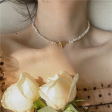 Baroque Pearl Choker Necklace Tongle Clasp Elegant Jewelry for Women
