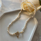 Baroque Pearl Choker Necklace Tongle Clasp Elegant Jewelry for Women