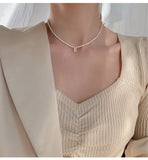 Freshwater Pearl Necklace Zircon Alphabet Initial Letter Choker