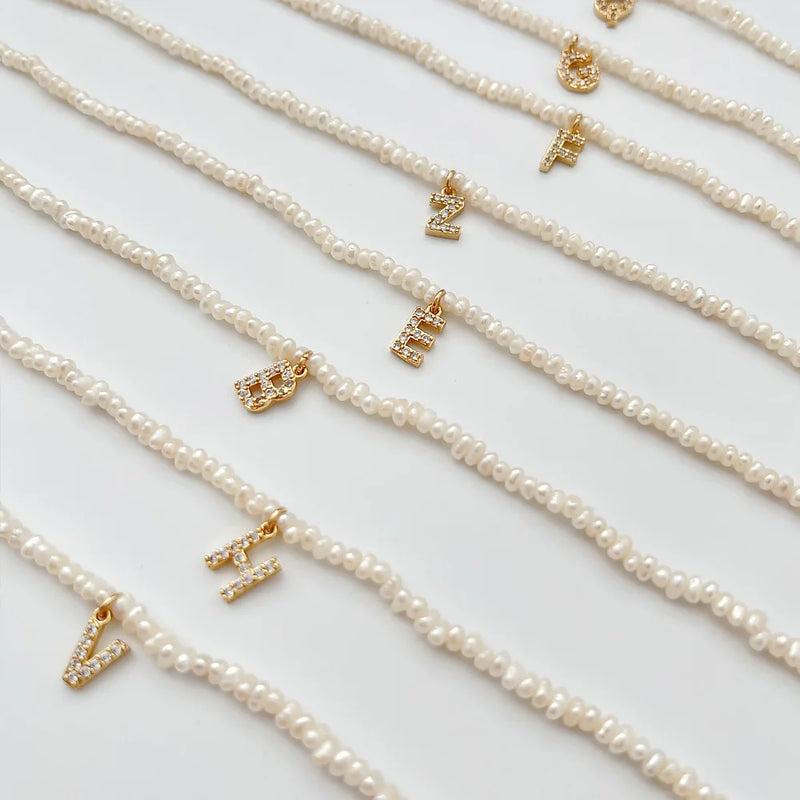 Freshwater Pearl Necklace Zircon Alphabet Initial Letter Choker