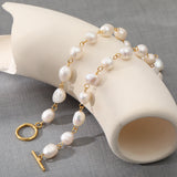 Freshwater Pearl Stainless Steel Necklace, 18K Plated