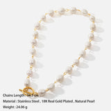 Freshwater Pearl Stainless Steel Necklace, 18K Plated