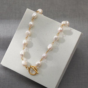Freshwater Pearl Stainless Steel Necklace, 18K Plated