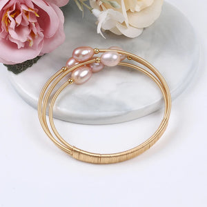 Freshwater Pearl Three Beads Bangle Bracelet for Women