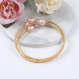 Freshwater Pearl Three Beads Bangle Bracelet for Women
