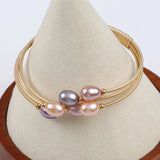 Freshwater Pearl Three Beads Bangle Bracelet for Women