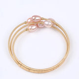 Freshwater Pearl Three Beads Bangle Bracelet for Women