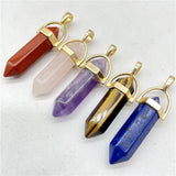 Tiger Eye Hexagonal Pendulum Reiki Pendant Charms DIY Jewelry 24Pcs