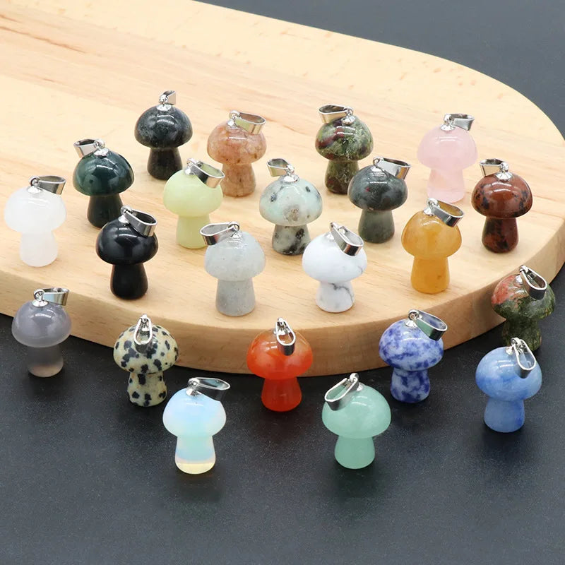 Natural Gem Stone Mushroom Pendant for Jewelry Making