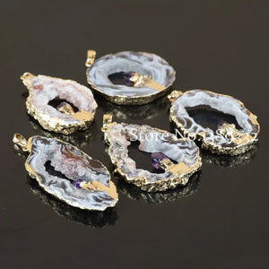 Geode Quartz Leopard Druzy Nature Slice Stone Pendant Crystal Quartz Pendant