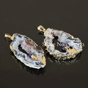 Geode Quartz Leopard Druzy Nature Slice Stone Pendant Crystal Quartz Pendant