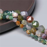 Natural Green Faceted Indian Agates Stone Spacers Loose Beads DIY Bracelet