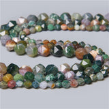Natural Green Faceted Indian Agates Stone Spacers Loose Beads DIY Bracelet