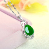 Green Jade Chalcedony Water Drop Pendant Necklace
