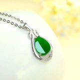 Green Jade Chalcedony Water Drop Pendant Necklace