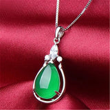 Green Jade Chalcedony Water Drop Pendant 925 Silver Necklace