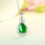 Green Jade Chalcedony Water Drop Pendant Necklace