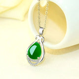 Green Jade Chalcedony Water Drop Pendant Necklace