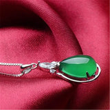 Green Jade Chalcedony Water Drop Pendant 925 Silver Necklace