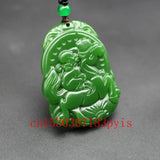Green Jade Horse Monkey Pendant Necklace Chinese Hand-Carved Amulet