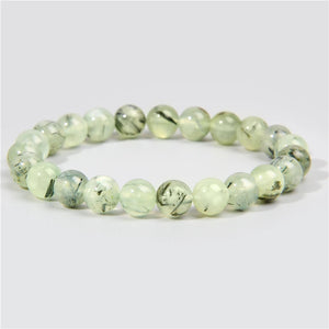 Green Prehnites Stone Beads Bracelet with Amethysts Charm