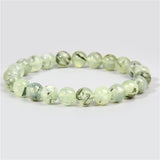 Green Prehnites Stone Beads Bracelet with Amethysts Charm