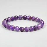 Green Prehnites Stone Beads Bracelet with Amethysts Charm