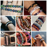 Green Prehnites Stone Beads Bracelet with Amethysts Charm