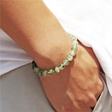 Green Prehnites Stone Beads Bracelet with Amethysts Charm