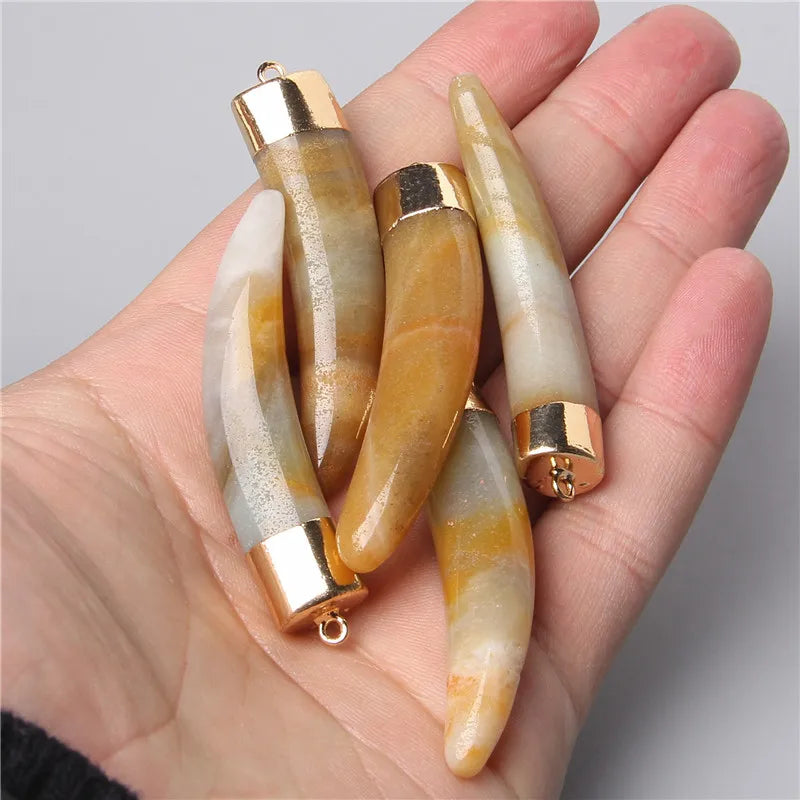 Natural Horns Shape Amazonite Stone Pendant Jewelry Making