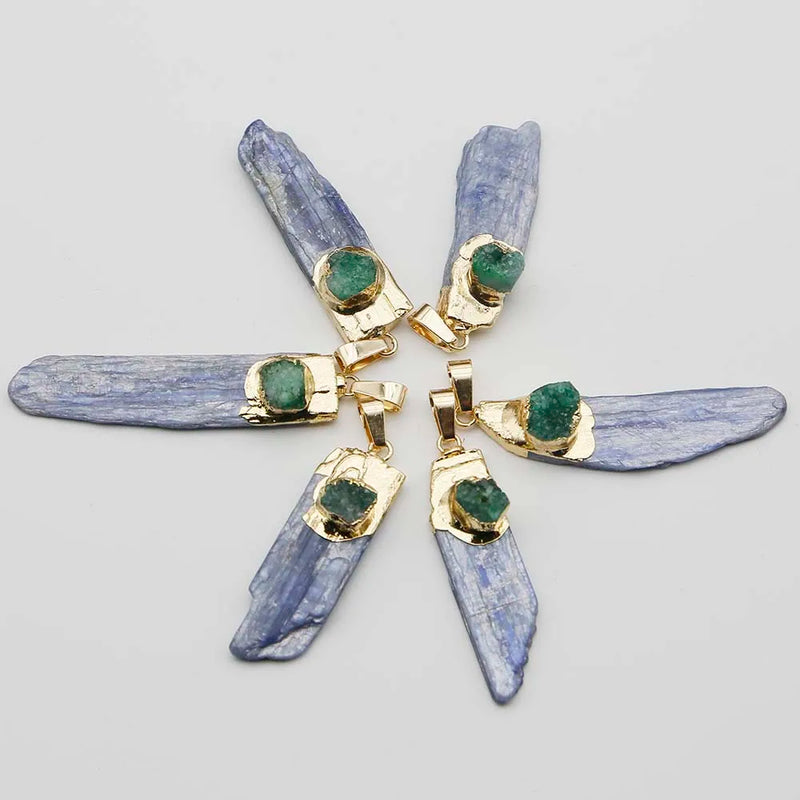 Natural Kyanite and Green Agate Pendant Necklace Jewelry Making
