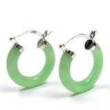 Green Jade Silver Snap Closure Earrings