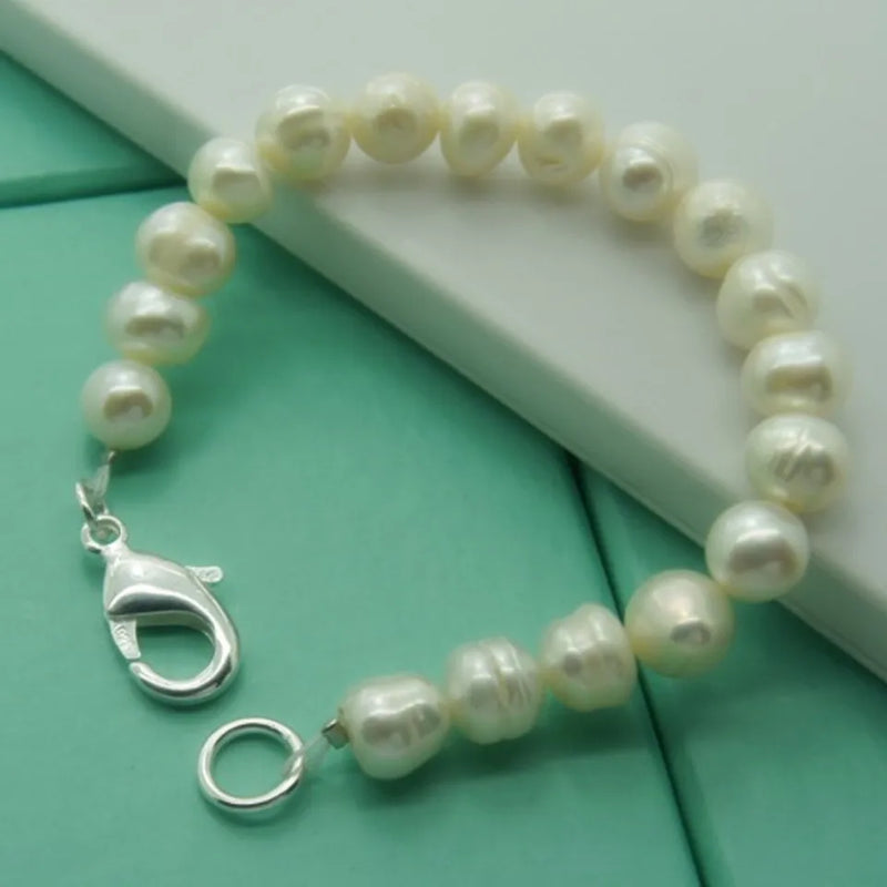 Natural Pearl Bracelet 925 Sterling Silver Women Charm Jewelry