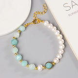Natural Pearl Chain Bracelets For Women Men Amazonite Stone Crystal Bracelet