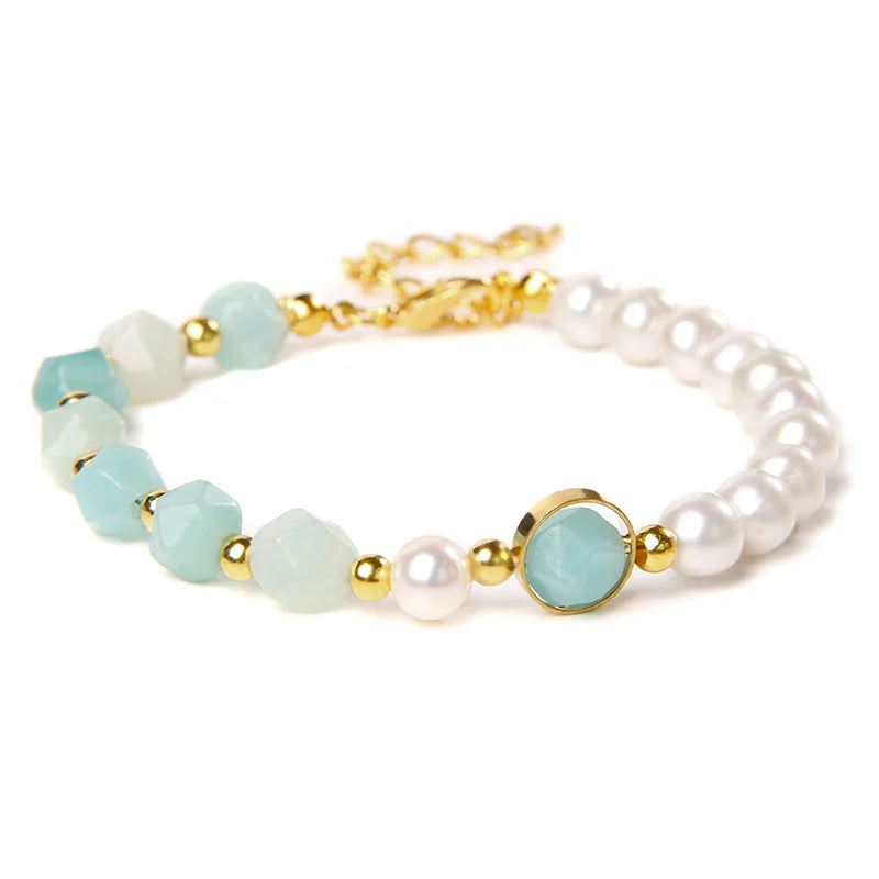Natural Pearl Chain Bracelets For Women Men Amazonite Stone Crystal Bracelet