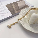 Natural Pearl Chain Pendant Bracelet - Delicate Charm Jewelry