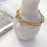 Natural Pearl Chain Pendant Bracelet - Delicate Charm Jewelry