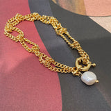 Natural Pearl Chain Pendant Bracelet - Delicate Charm Jewelry