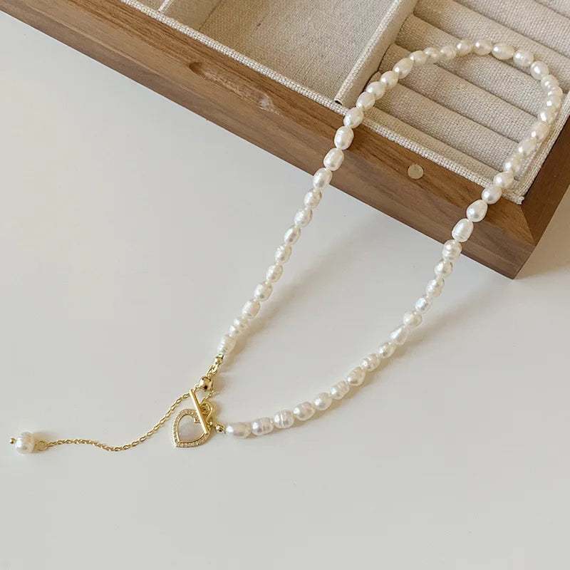 Pearl Necklace Heart Pendant Boho Wedding Jewelry
